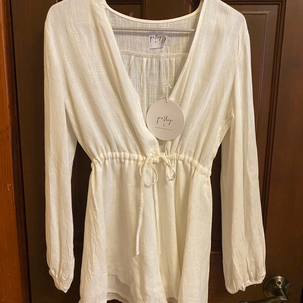 PRINCESS POLLY white long sleeve romper.